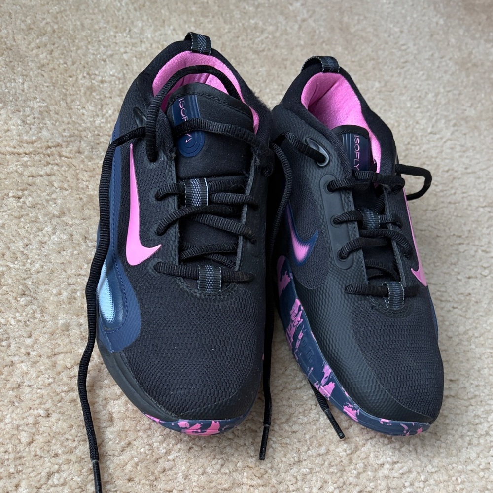 Nike Kids Black and Pink Sneakers with Blue Accents - Picture 4 of 6